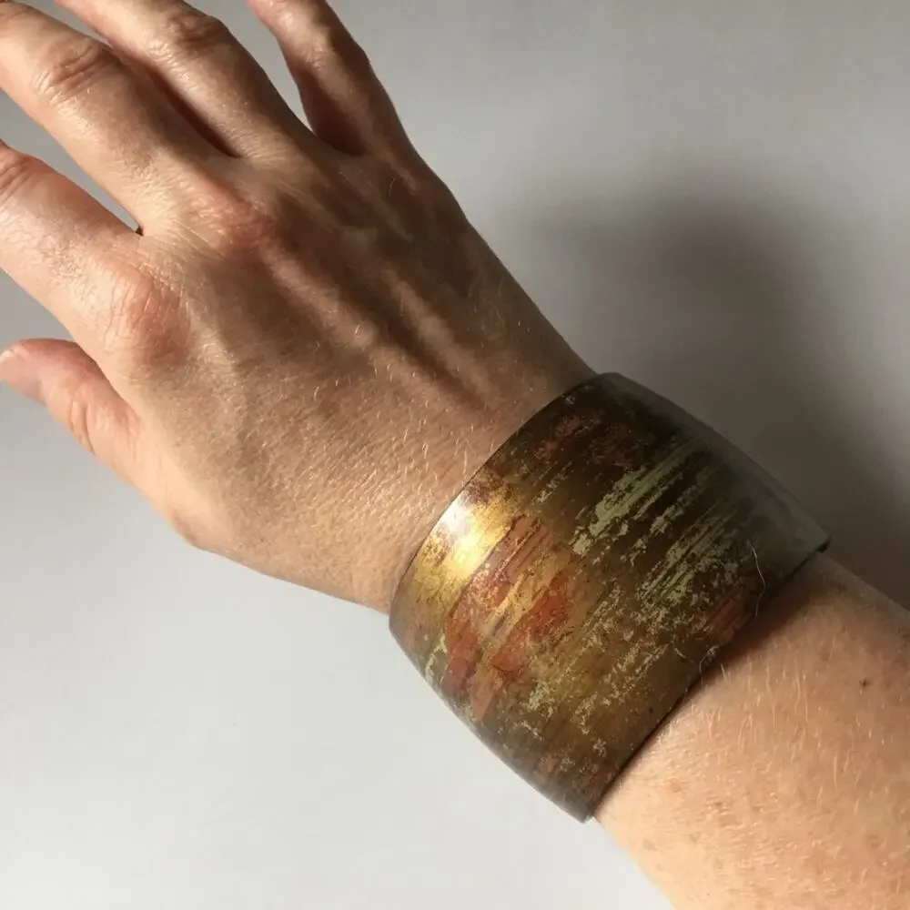 Gorgeous faux weathered copper design wide plastic bangle bracelet
